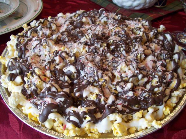 Chocolate Drizzzled Popcorn with Peppermints